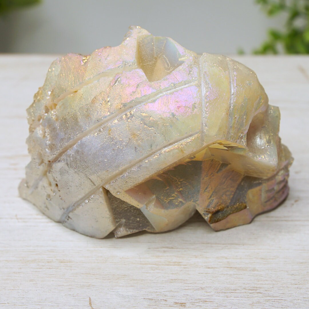 Angel Aura Sphalerite Quartz Cluster Druzy Crystal Skull 1.3 Pounds Aura Crystal