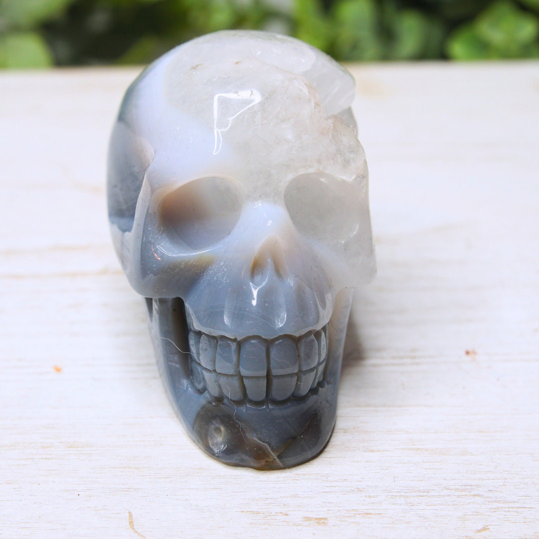 Agate Skull Large Teeth Carved Druzy Crystal Carving Home Decor Sculpture Altar Reiki Healing Energy Feng Shui