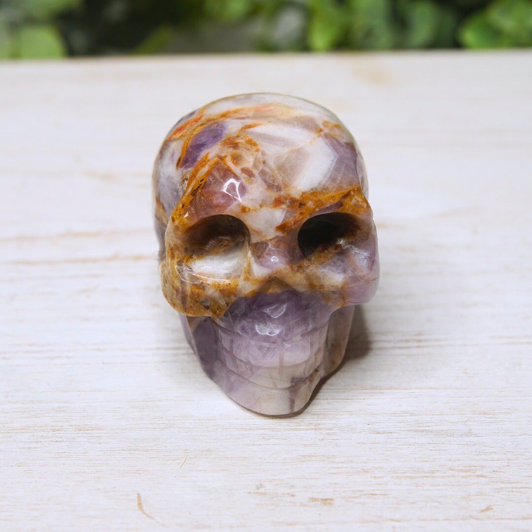 Amethyst Crystal Skull Carving, Chevron Healing Quartz Crystal Dream Amethyst Altar Feng Shui Altar Energy