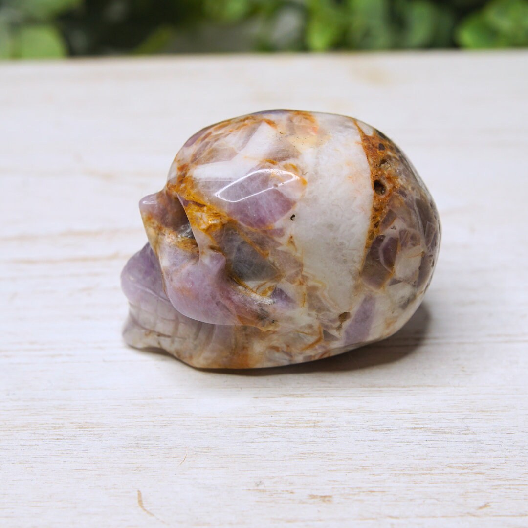 Amethyst Crystal Skull Carving, Chevron Healing Quartz Crystal Dream Amethyst Altar Feng Shui Altar Energy