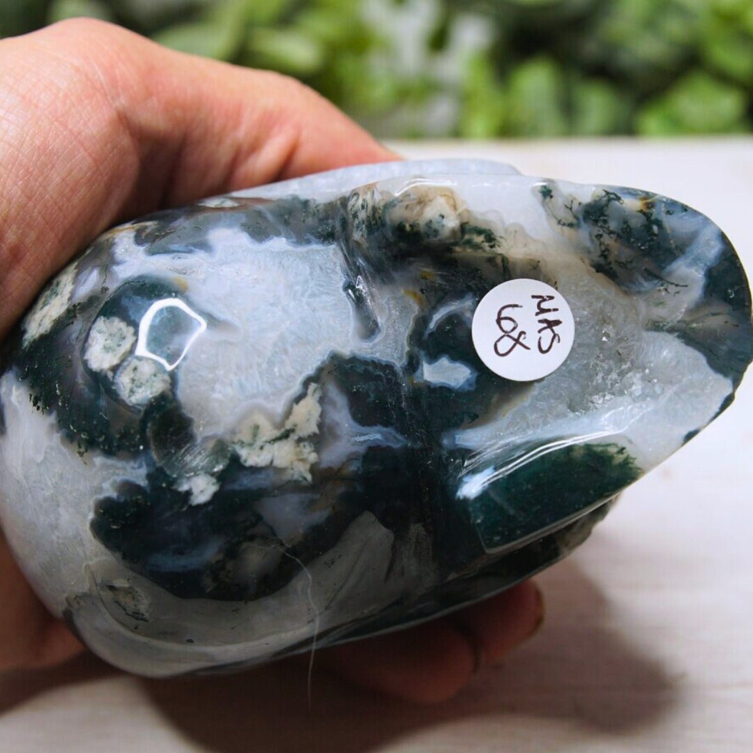 Moss Agate Skull Healing Crystal Druzy Moss Agate Carving Stone Statue Energy Goddess Body Energy Reiki Altar