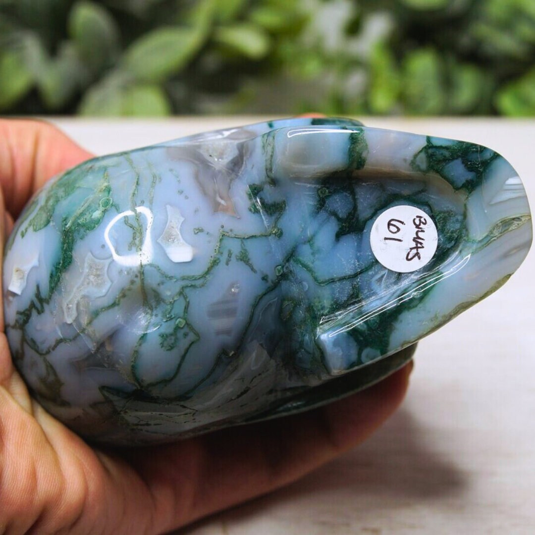 Moss Agate Carving Skull Druzy Healing Stone Crystal Sculpture Energy Goddess Body Energy Reiki Altar