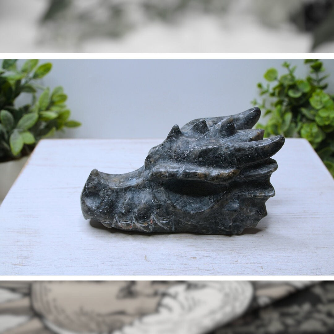 SALE Natural Larkvite Carved Dragon Statue Crystal Gemstone Meditation Energy Reiki
