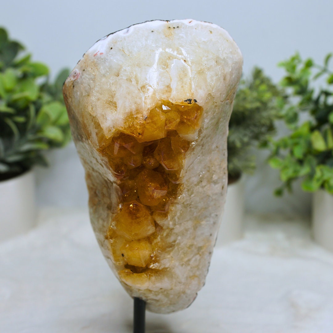 Large Raw Citrine Cluster On Stand Protection, Healing Stone, Reiki, Energy