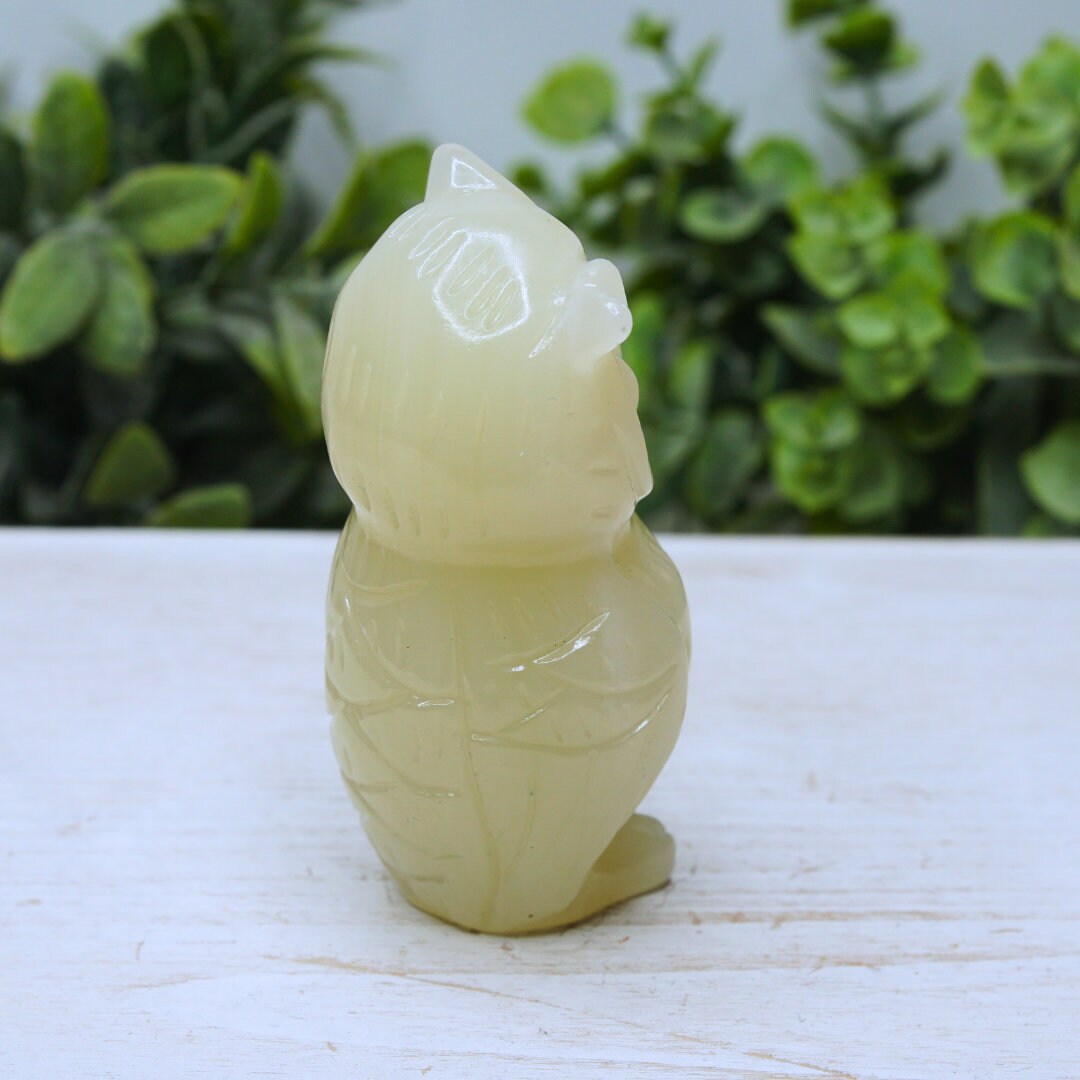 Green Afghan Jade Owl Carving Crystal