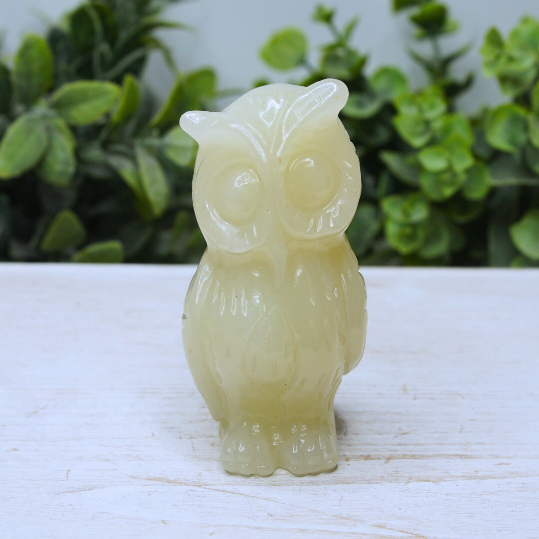 Green Afghan Jade Owl Carving Crystal