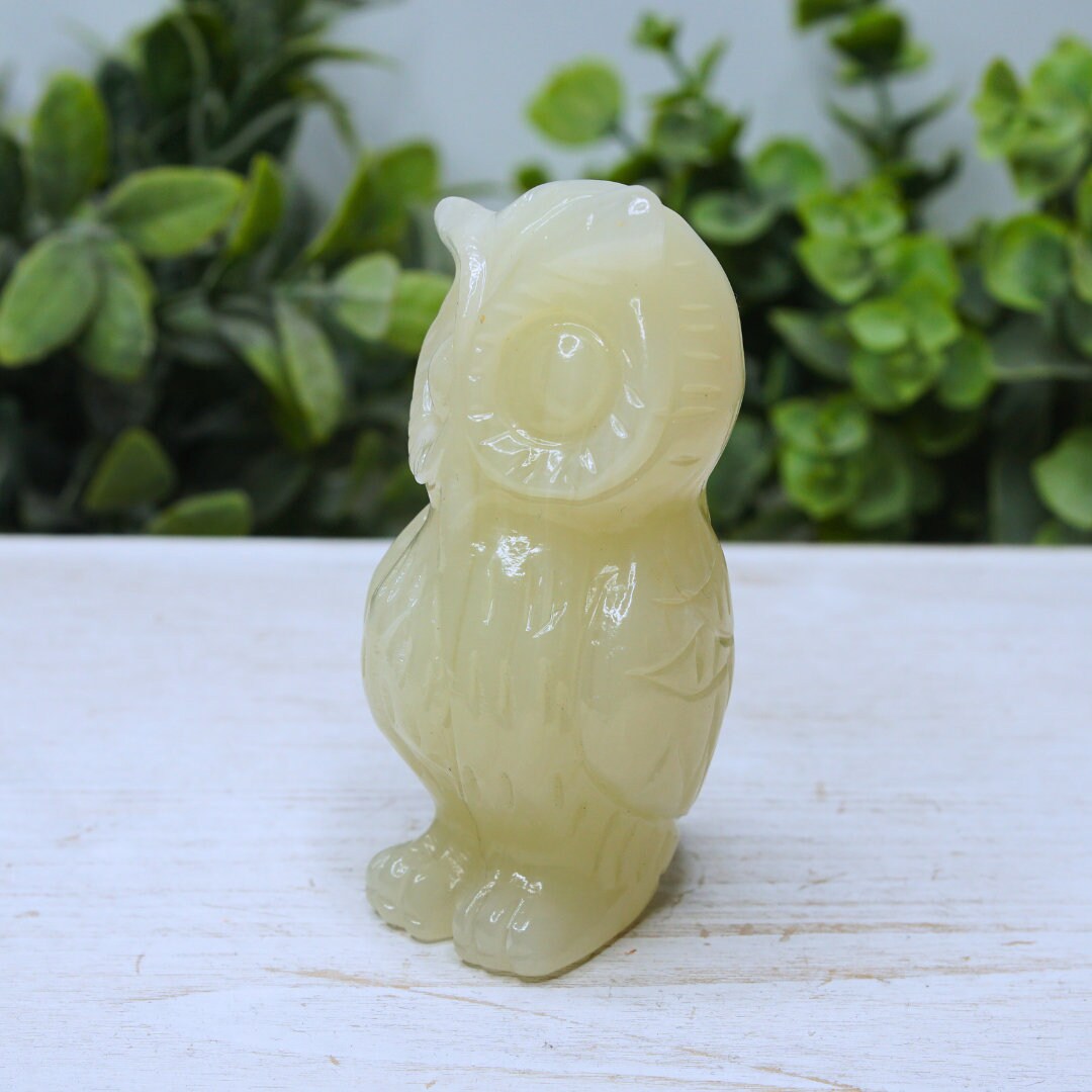 Green Afghan Jade Owl Carving Crystal