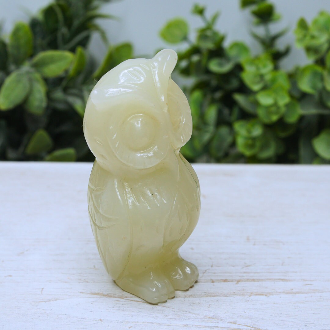 Green Afghan Jade Owl Carving Crystal
