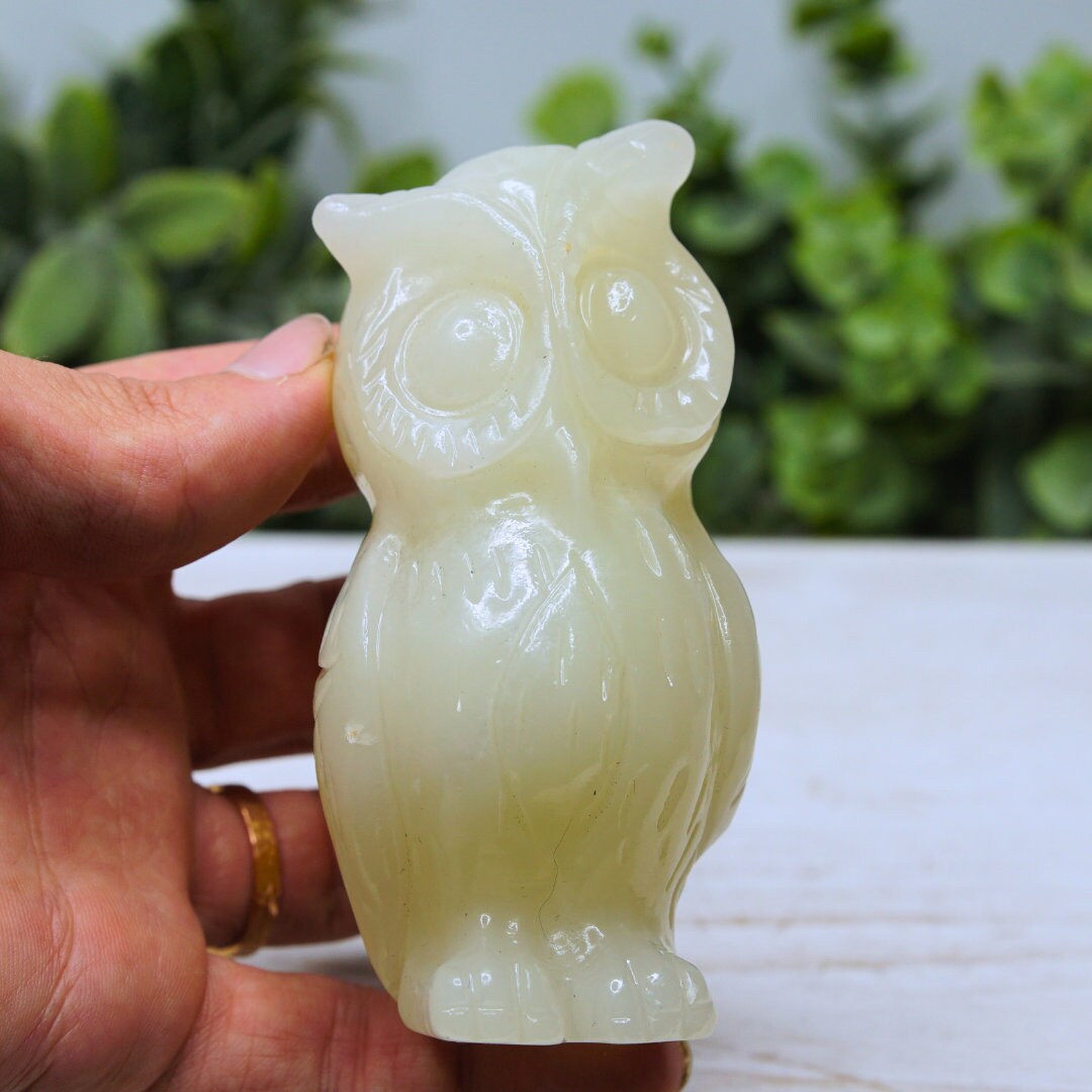 Green Afghan Jade Owl Carving Crystal