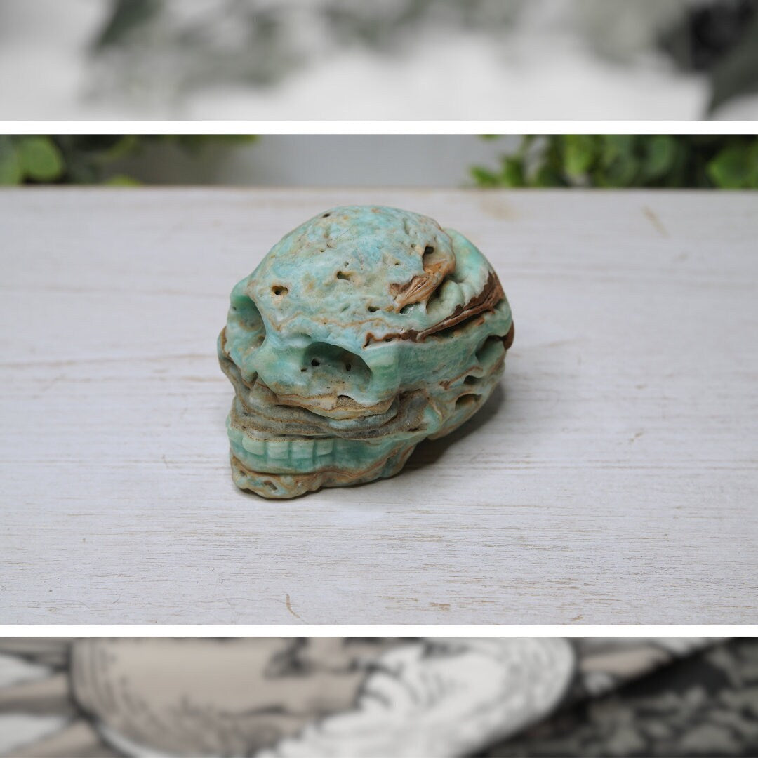 Blue Caribbean Calcite Skull Crystal Carving Gemstone