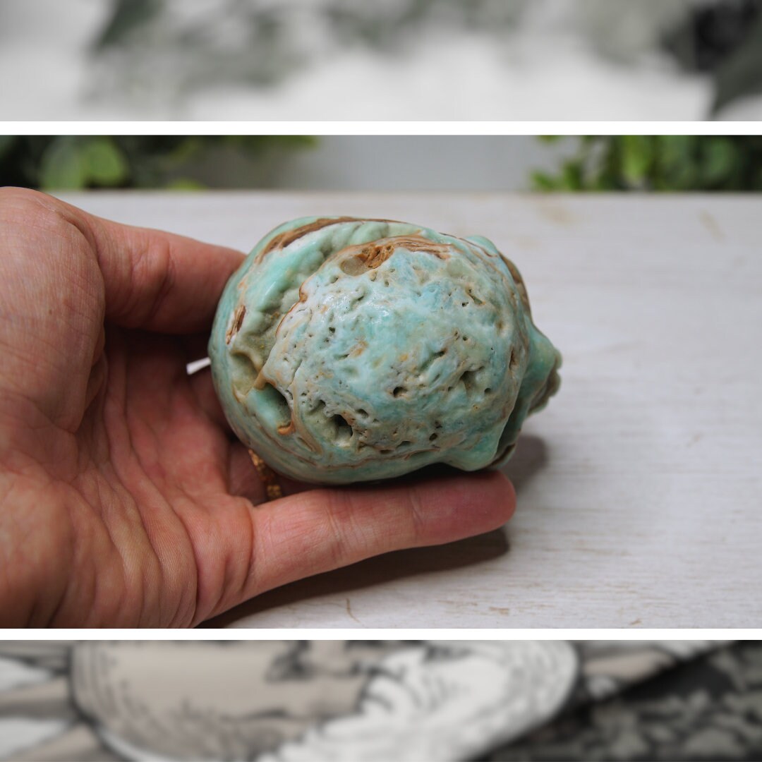 Blue Caribbean Calcite Skull Crystal Carving Gemstone