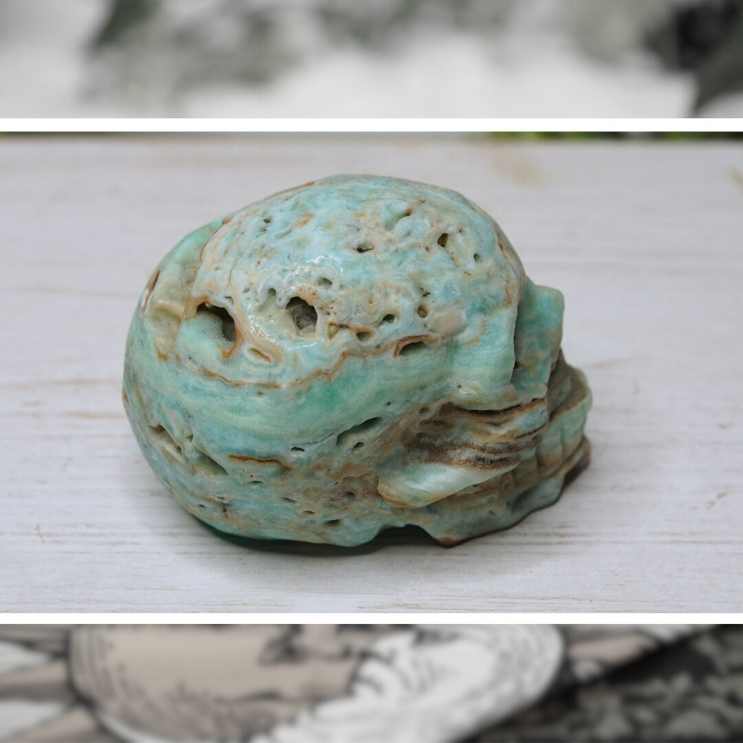 Blue Caribbean Calcite Skull Crystal Carving Gemstone