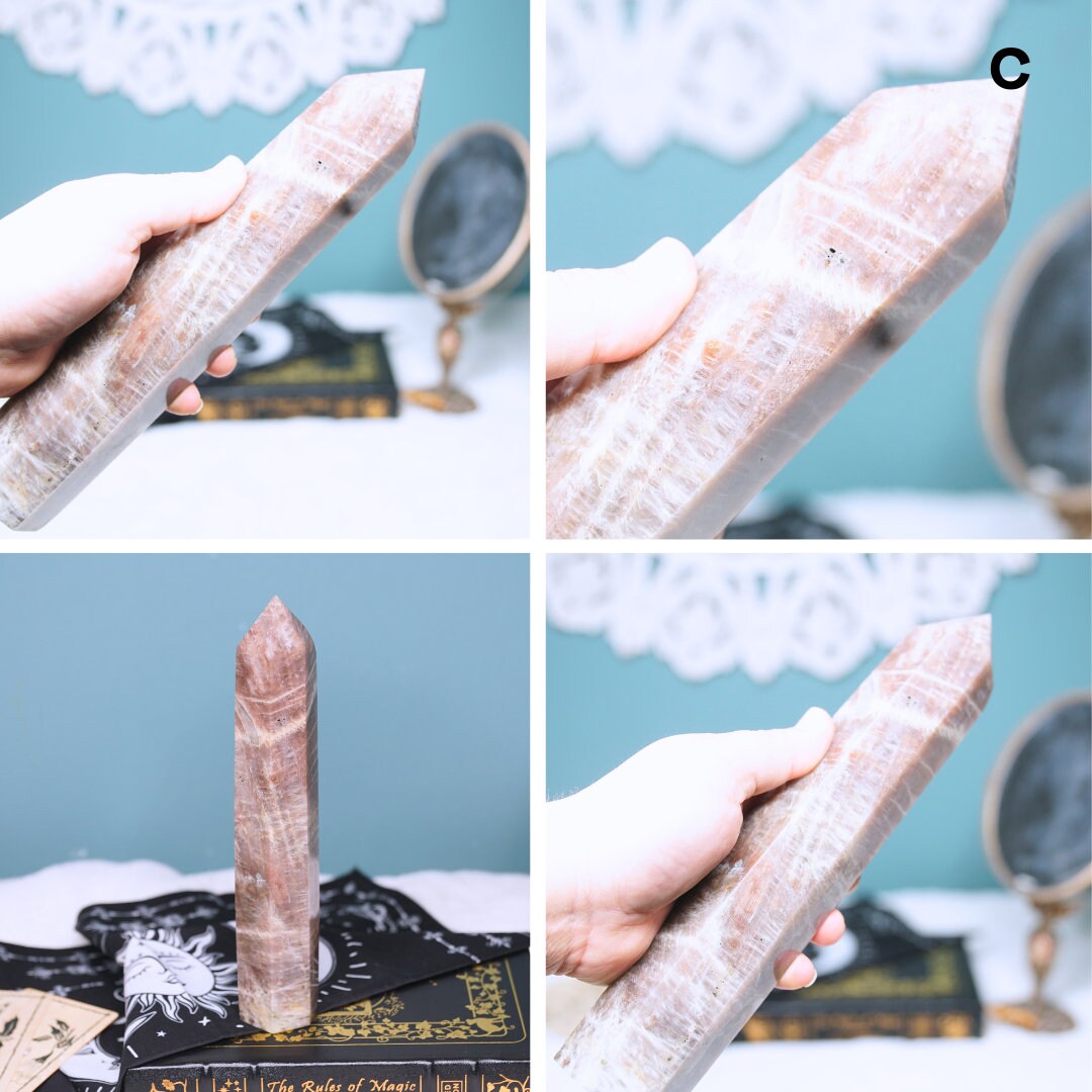 Large Stunning Blue Flash Moonstone Crystal Tower Natural Moonstone Healing Crystal Point Polished Moonstone Stone