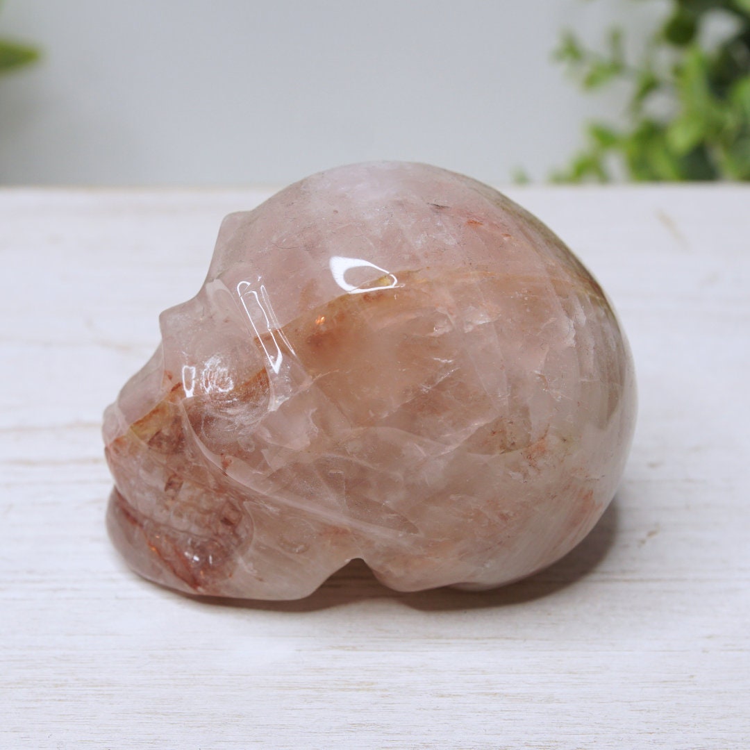 Fire Quartz Carved Crystal Skull Hematoid Quartz Crystal Grounding Chakra Balance Alter Reiki Energy High Quality