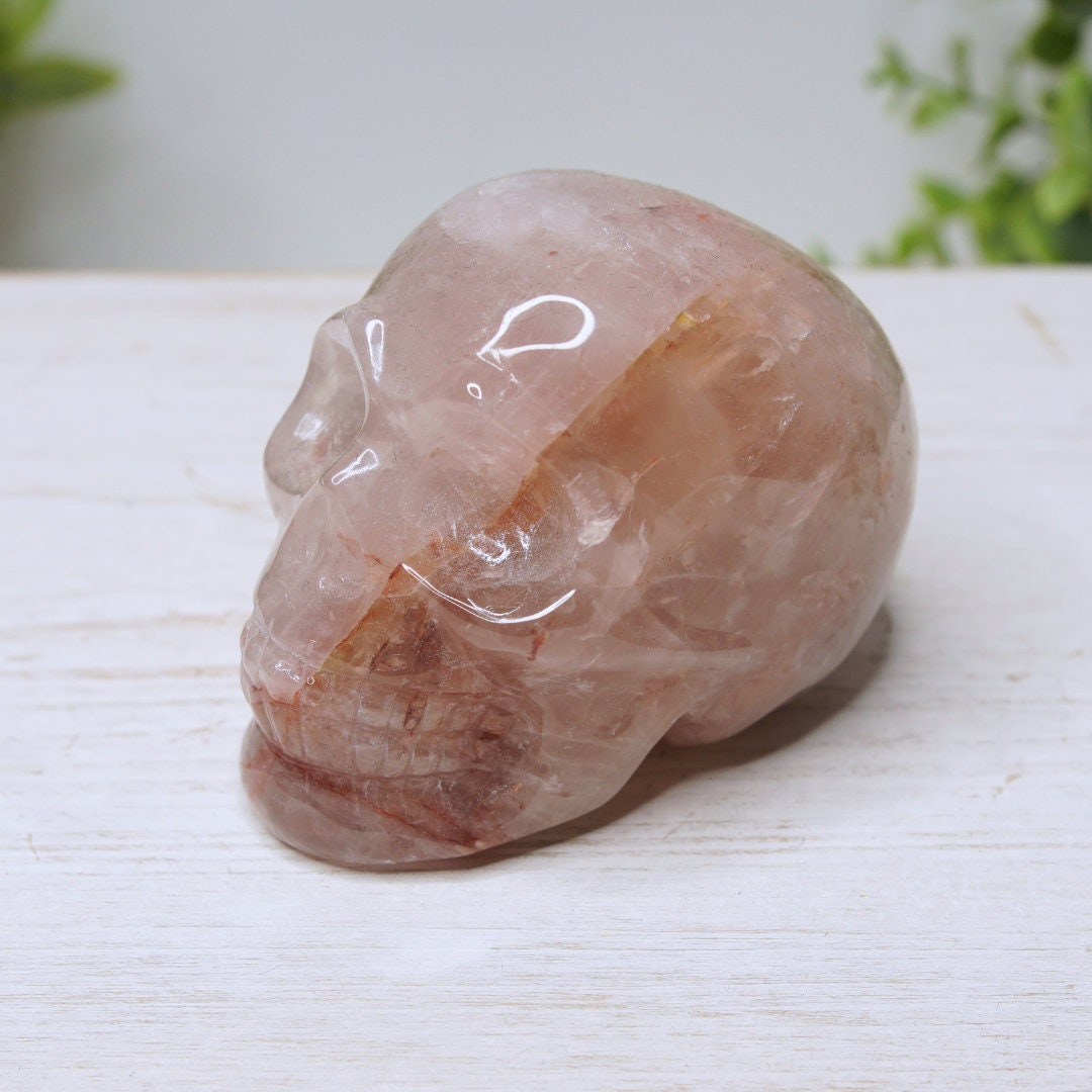 Fire Quartz Carved Crystal Skull Hematoid Quartz Crystal Grounding Chakra Balance Alter Reiki Energy High Quality