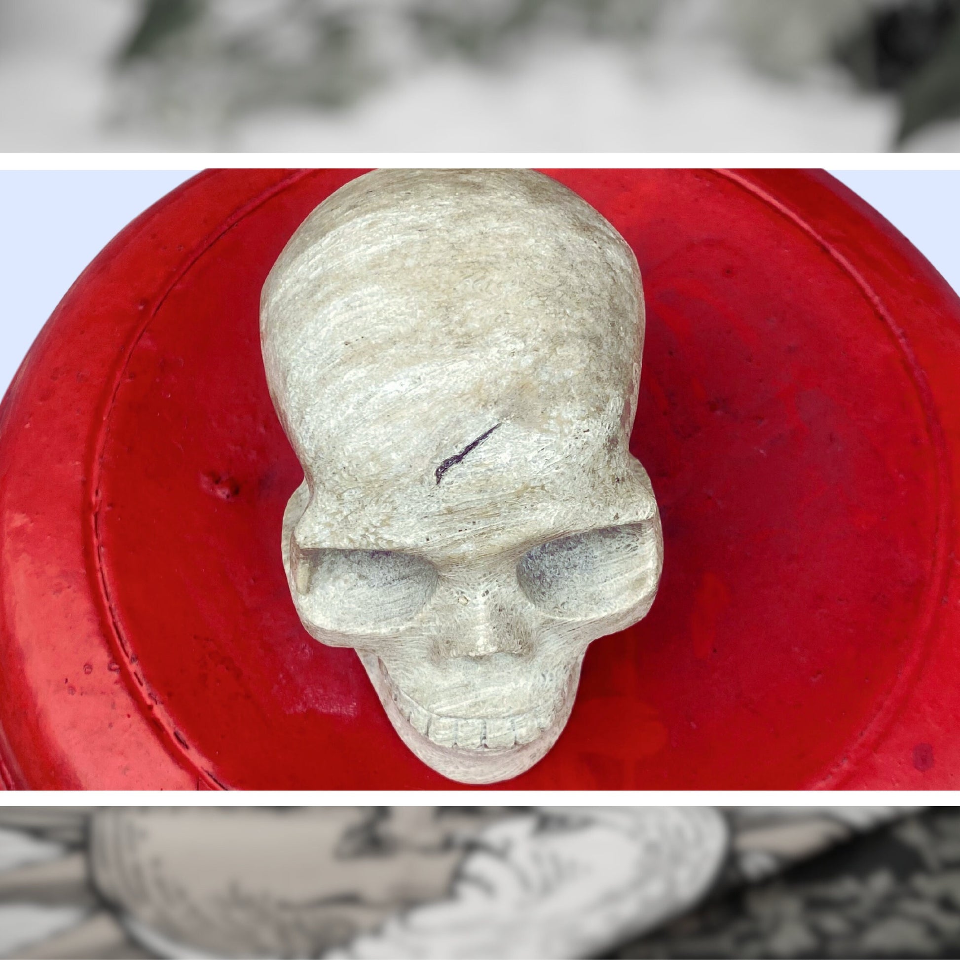 top of crystal skull carved stone head