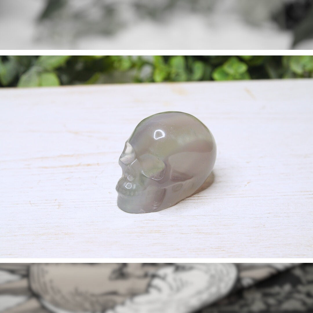 Fluorite Skull Crystal Carving Head Energy Healing Reiki Altar Home Decor Feng Shui Gift
