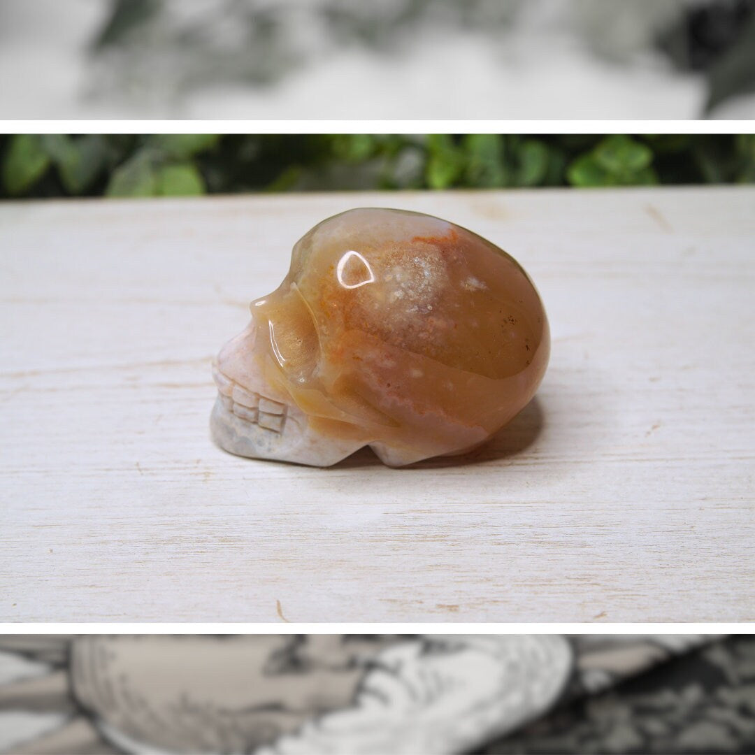 Flower Agate Skull Crystal High Quality, Manifestation Agate Stone Sphere Alter Healing Reiki Metaphysical Gift Feng Shui