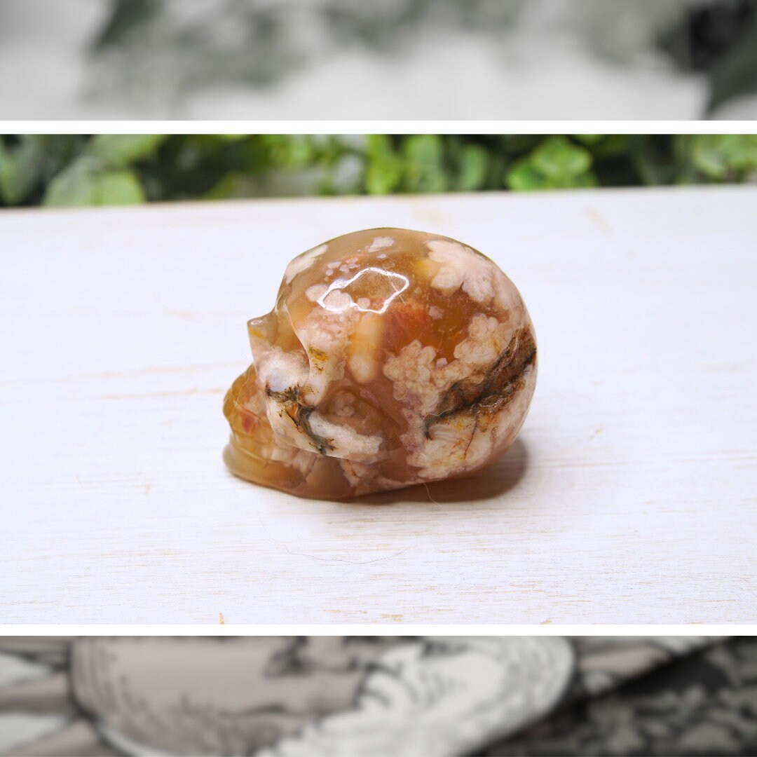 Crystal Skull Flower Agate Carving High Quality, Manifestation Agate Stone Sphere Alter Healing Reiki Metaphysical Gift Feng Shui