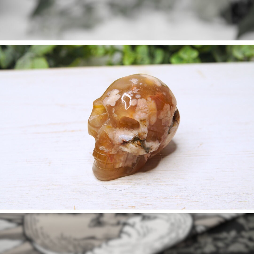 Crystal Skull Flower Agate Carving High Quality, Manifestation Agate Stone Sphere Alter Healing Reiki Metaphysical Gift Feng Shui