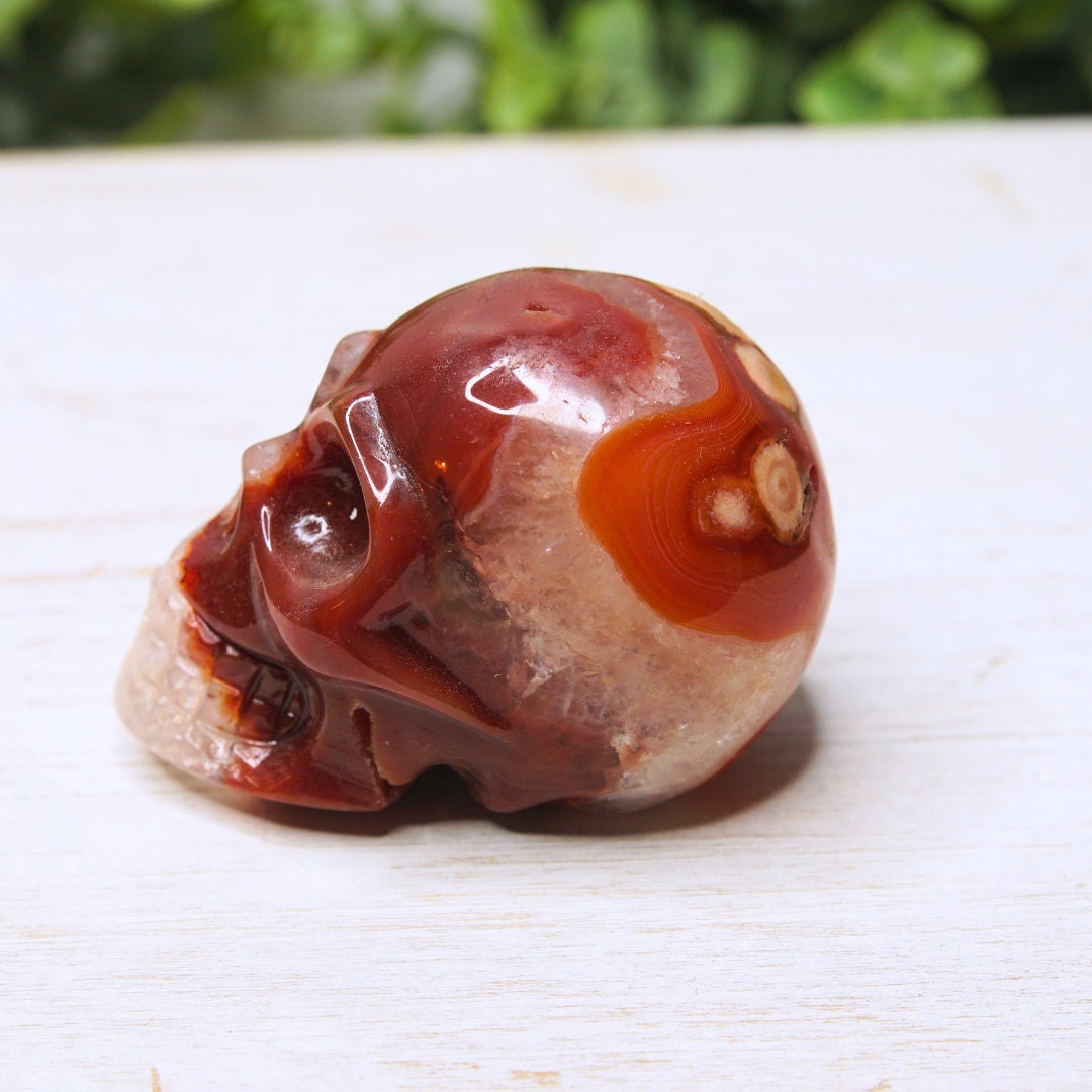 Red Carnelian Crystal Agate Flower Agate Skull Stone Carving Sculpture Healing Altar Reiki Feng Shui Altar