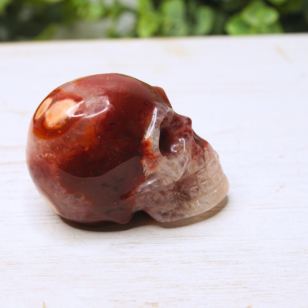 Red Carnelian Crystal Agate Flower Agate Skull Stone Carving Sculpture Healing Altar Reiki Feng Shui Altar