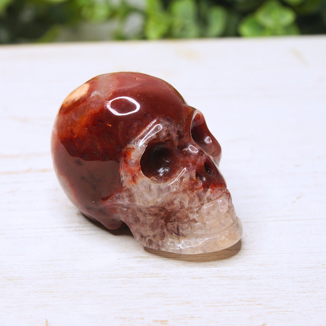 Red Carnelian Crystal Agate Flower Agate Skull Stone Carving Sculpture Healing Altar Reiki Feng Shui Altar