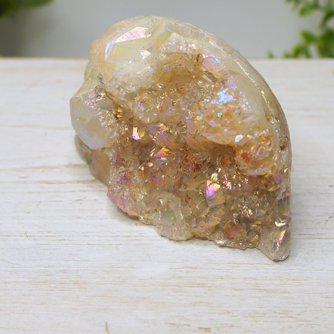 Angel Aura Sphalerite Quartz Cluster Druzy Crystal Skull 1.3 Pounds Aura Crystal