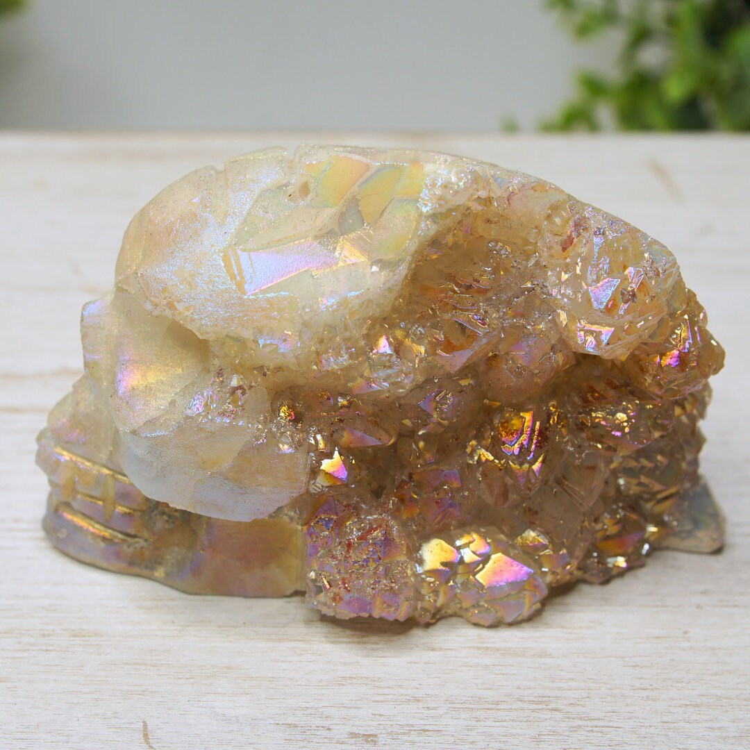 Angel Aura Sphalerite Quartz Cluster Druzy Crystal Skull 1.3 Pounds Aura Crystal