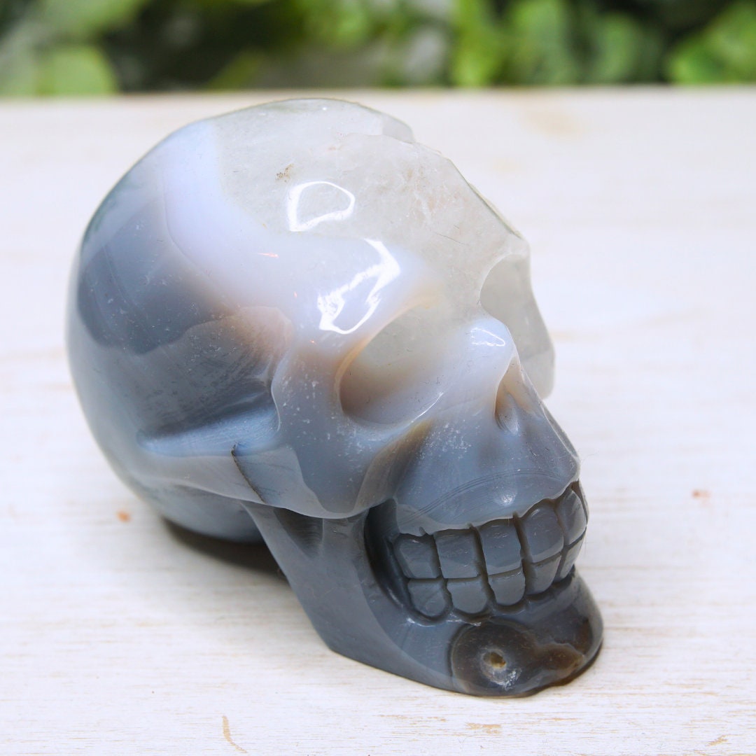 Agate Skull Large Teeth Carved Druzy Crystal Carving Home Decor Sculpture Altar Reiki Healing Energy Feng Shui