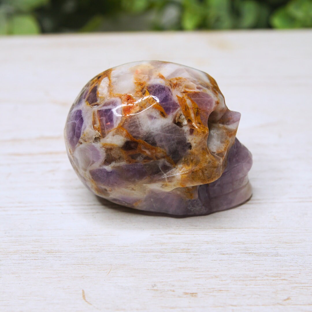 Amethyst Crystal Skull Carving, Chevron Healing Quartz Crystal Dream Amethyst Altar Feng Shui Altar Energy