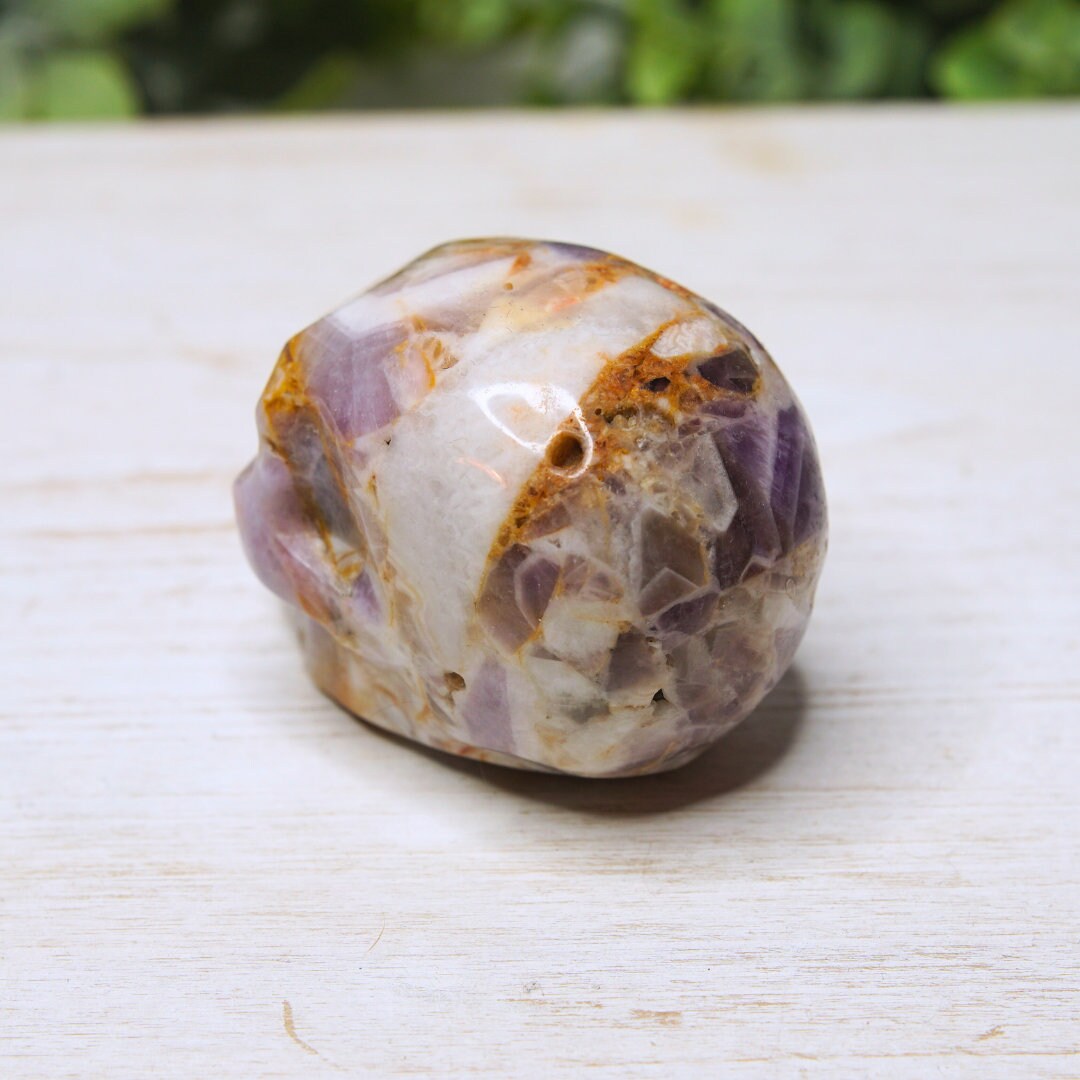 Amethyst Crystal Skull Carving, Chevron Healing Quartz Crystal Dream Amethyst Altar Feng Shui Altar Energy