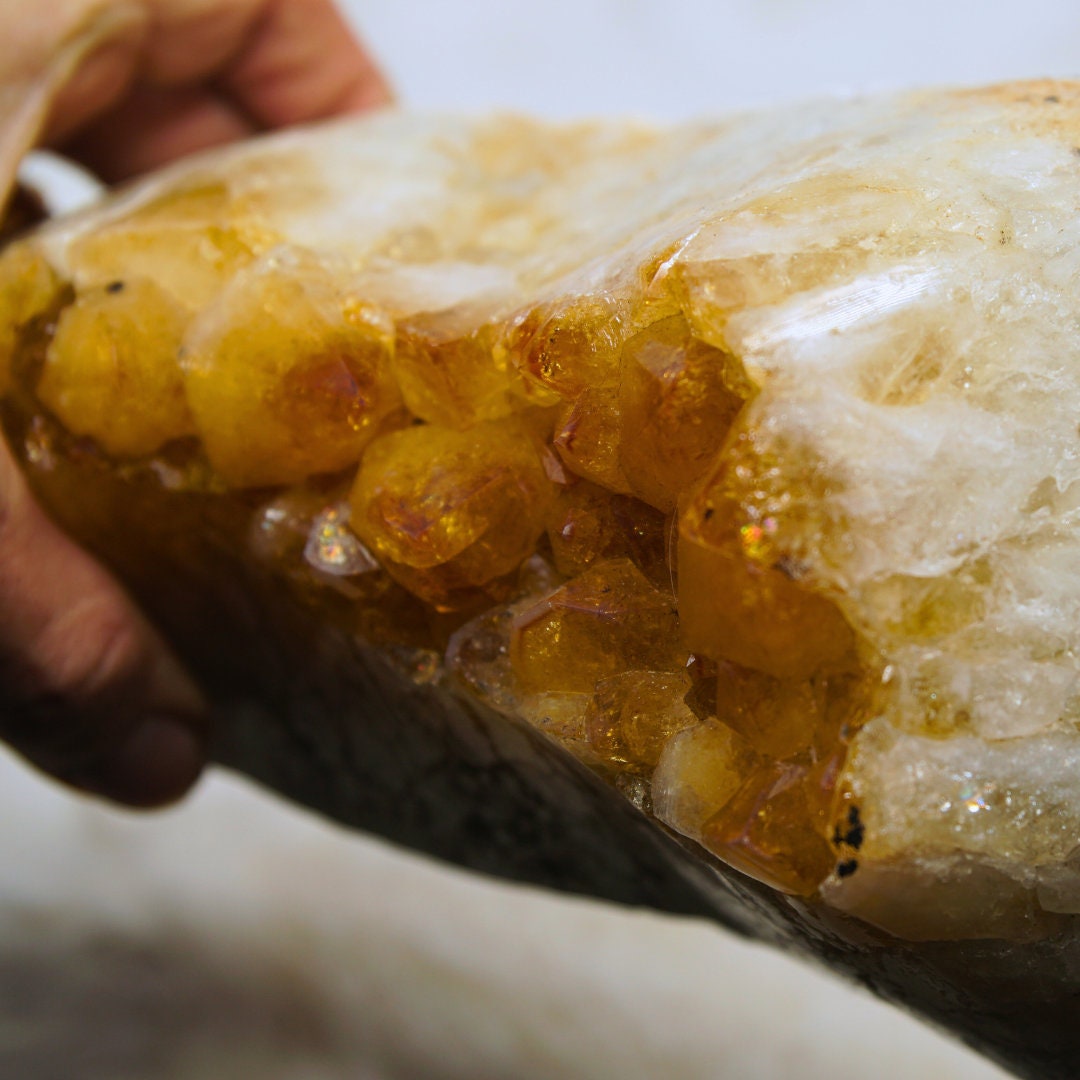 Large Raw Citrine Cluster On Stand Protection, Healing Stone, Reiki, Energy