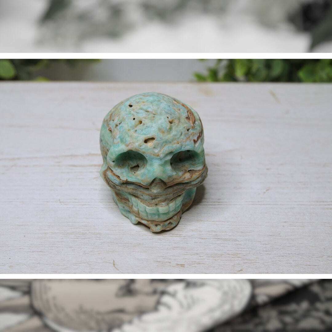 Blue Caribbean Calcite Skull Crystal Carving Gemstone