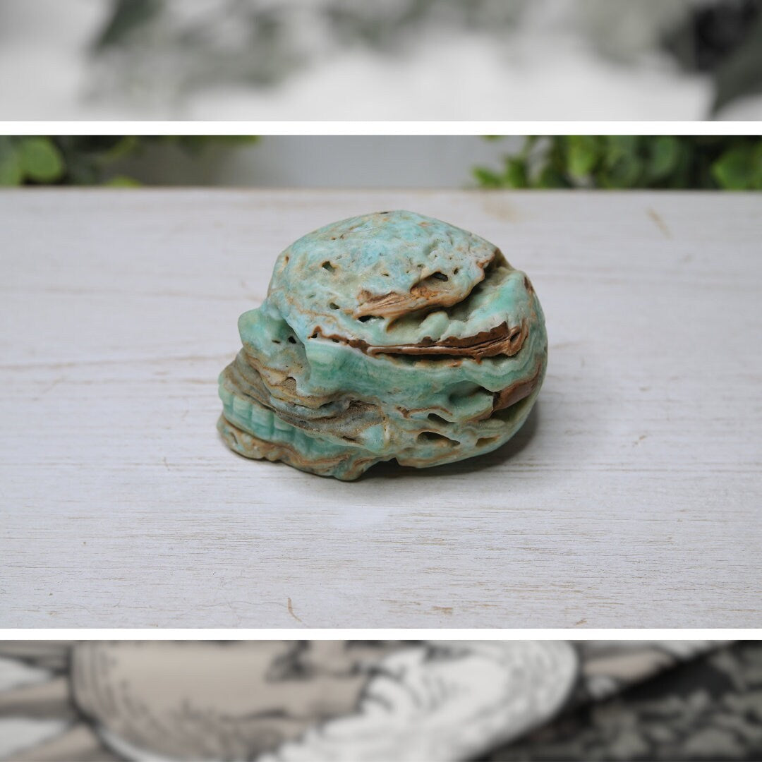 Blue Caribbean Calcite Skull Crystal Carving Gemstone