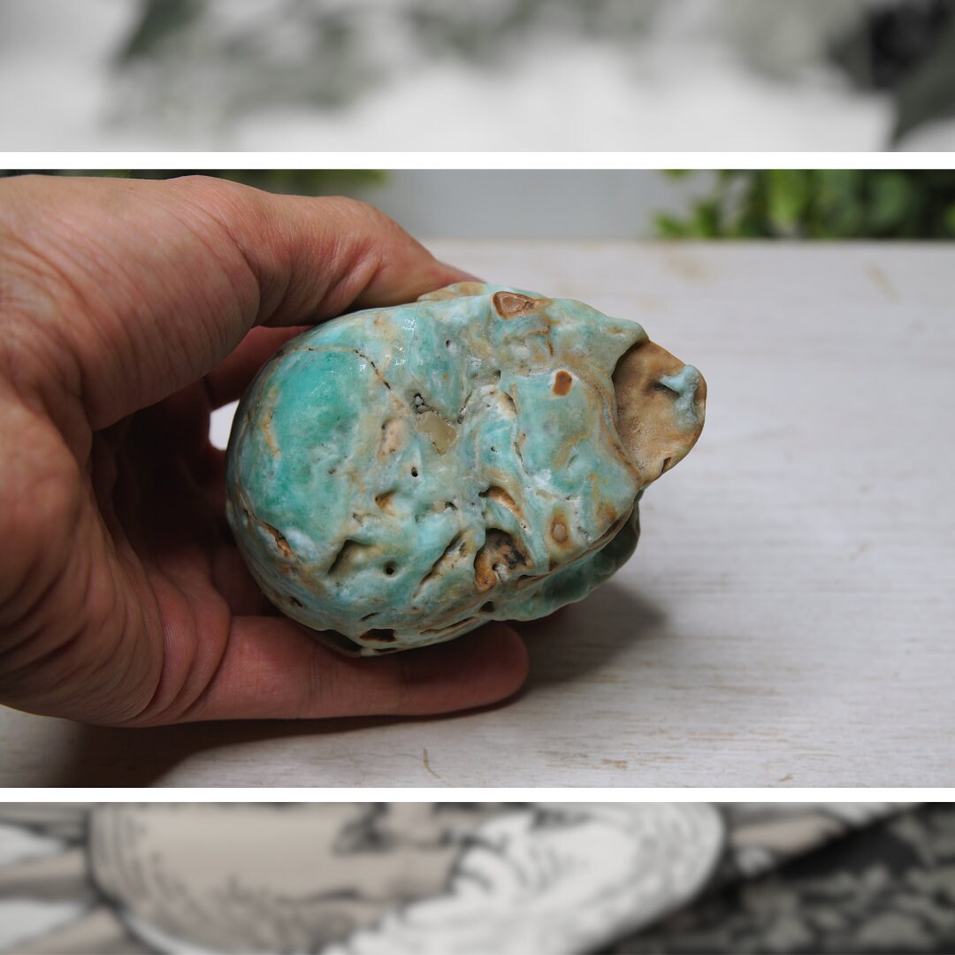 Blue Caribbean Calcite Skull Crystal Carving Gemstone