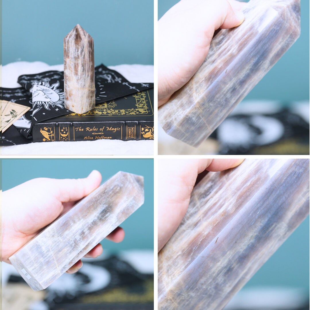 Large Stunning Blue Flash Moonstone Crystal Tower Natural Moonstone Healing Crystal Point Polished Moonstone Stone