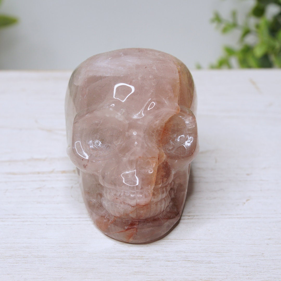 Fire Quartz Carved Crystal Skull Hematoid Quartz Crystal Grounding Chakra Balance Alter Reiki Energy High Quality