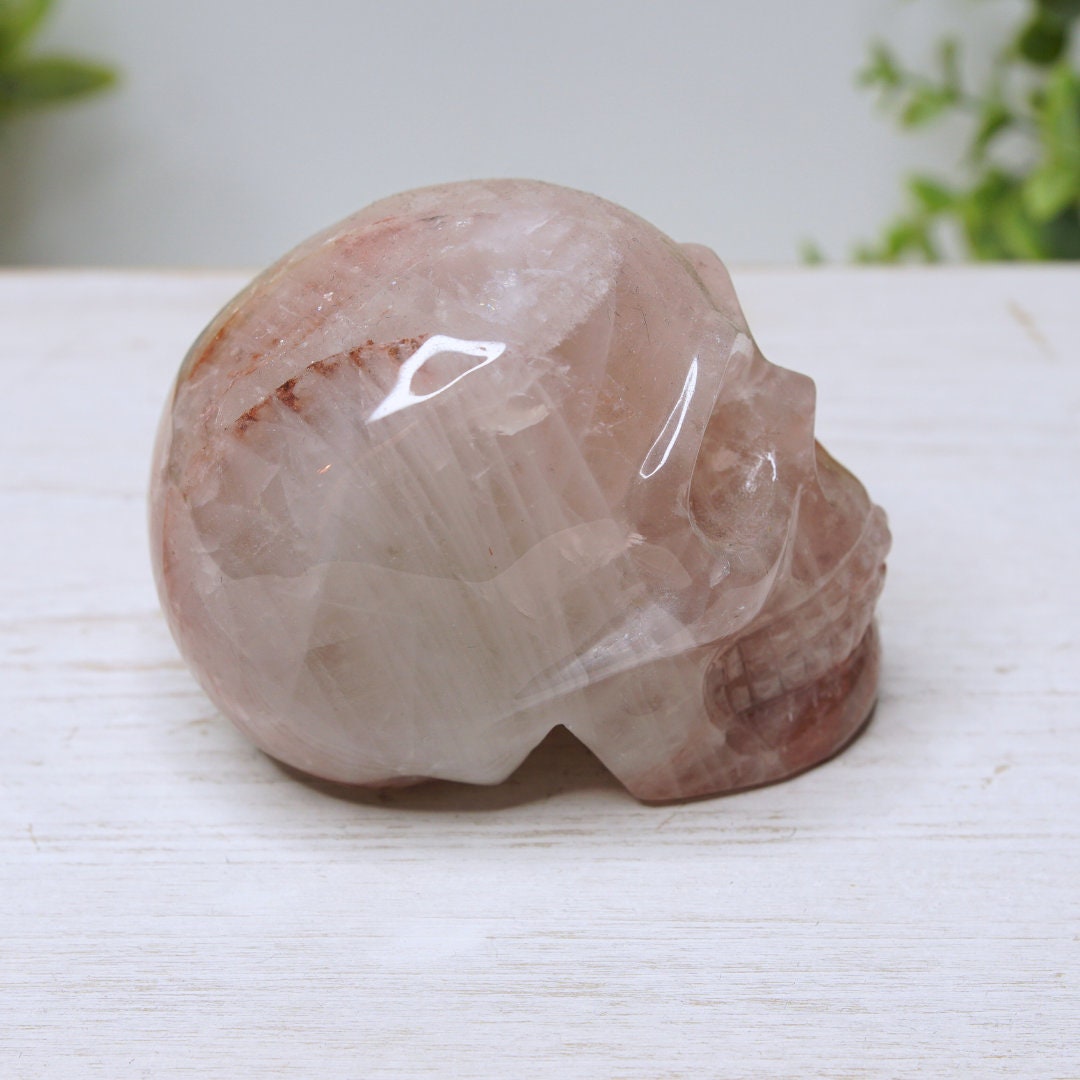 Fire Quartz Carved Crystal Skull Hematoid Quartz Crystal Grounding Chakra Balance Alter Reiki Energy High Quality