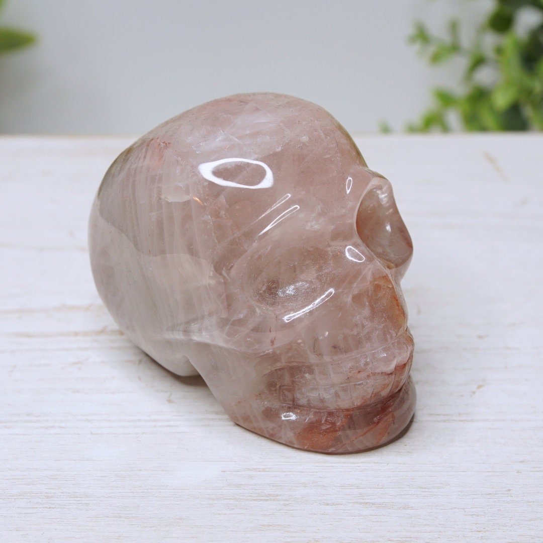 Fire Quartz Carved Crystal Skull Hematoid Quartz Crystal Grounding Chakra Balance Alter Reiki Energy High Quality