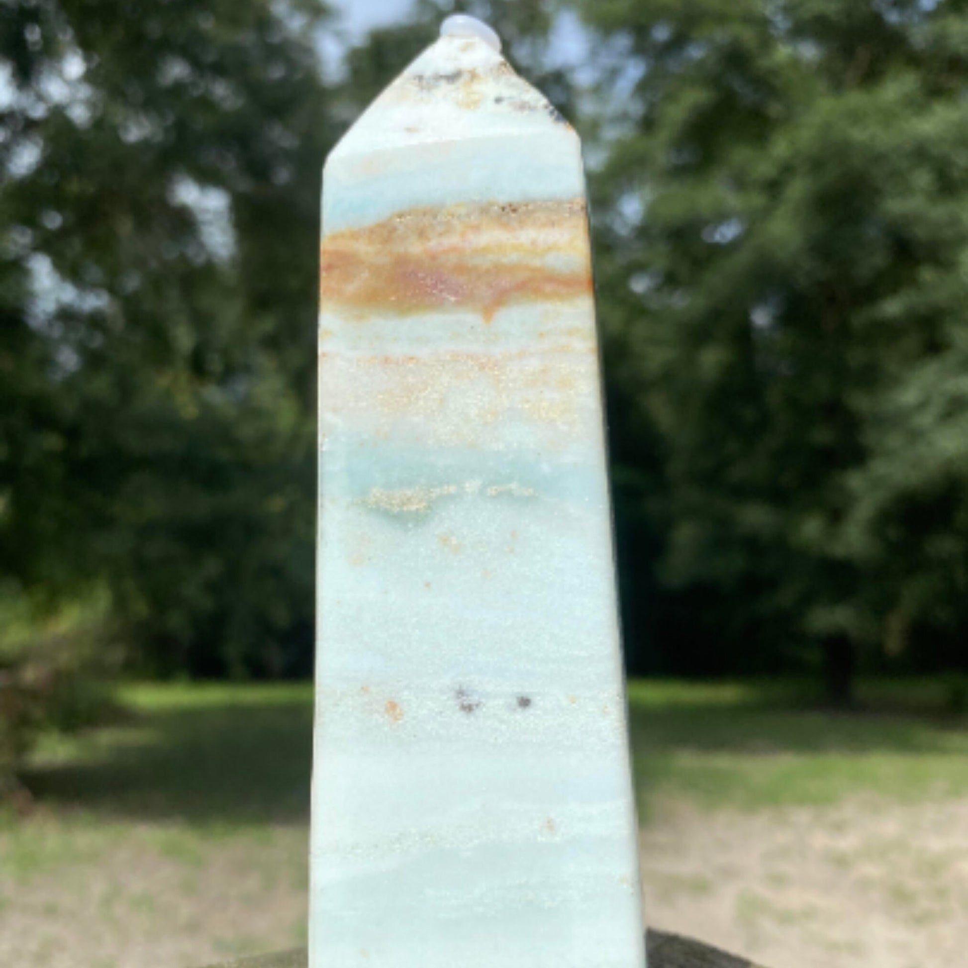 Caribbean Blue Calcite Tower Wand Point Gemstone Hexagonal Tower Healing Obelisk-Spiritual Protection Meditation Energy Reiki