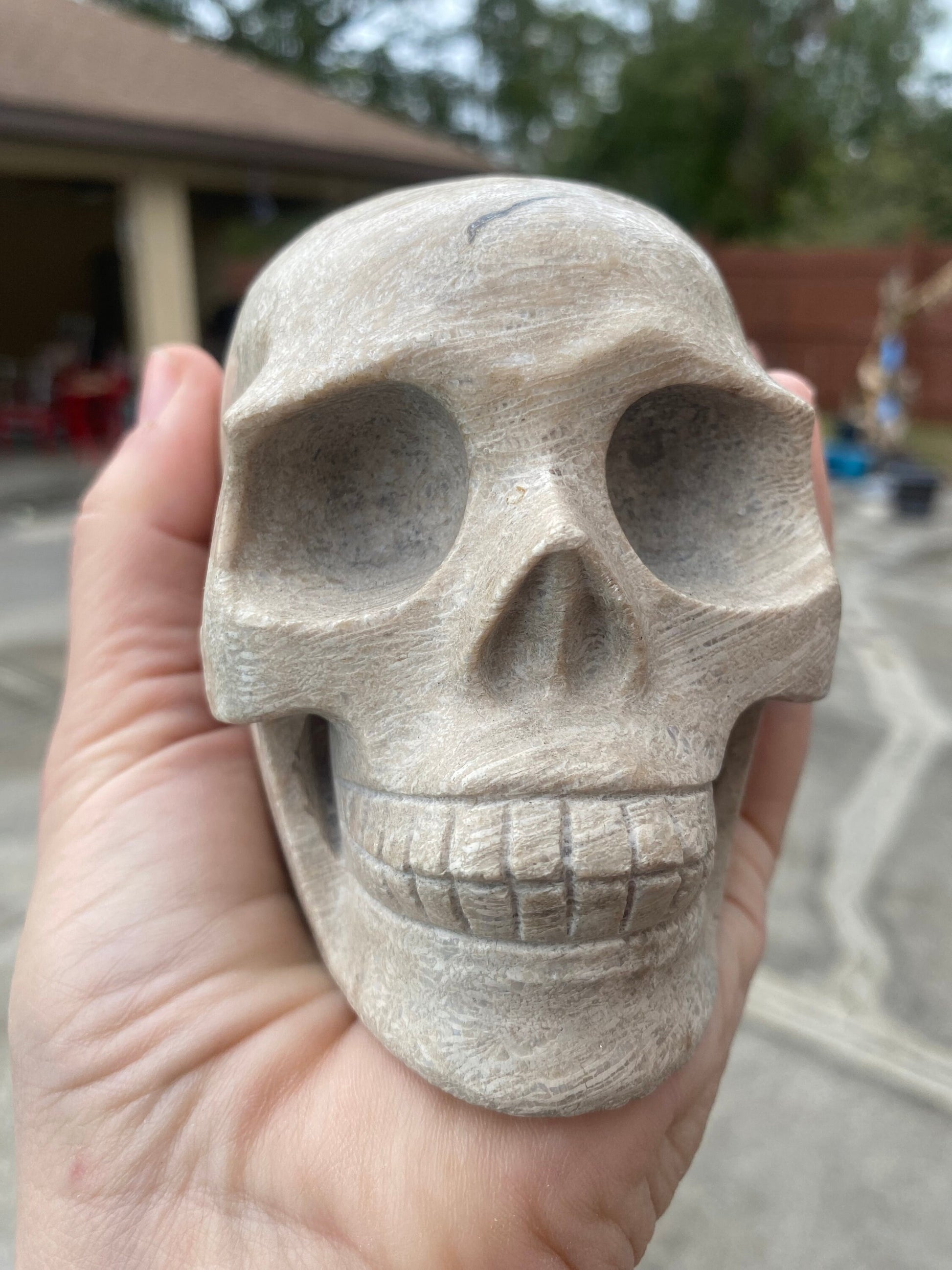 crystal carved stone head