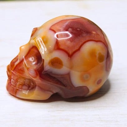 Red Carnelian Flower Druzy Agate Skull Statue Carving Reiki Chakra Energy Feng Shui Healing