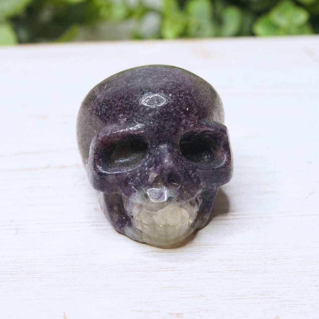 Unicorn Lepidolite Skull Crystal Realistic Stone Sculpture Altar Reiki Energy Healing Stress