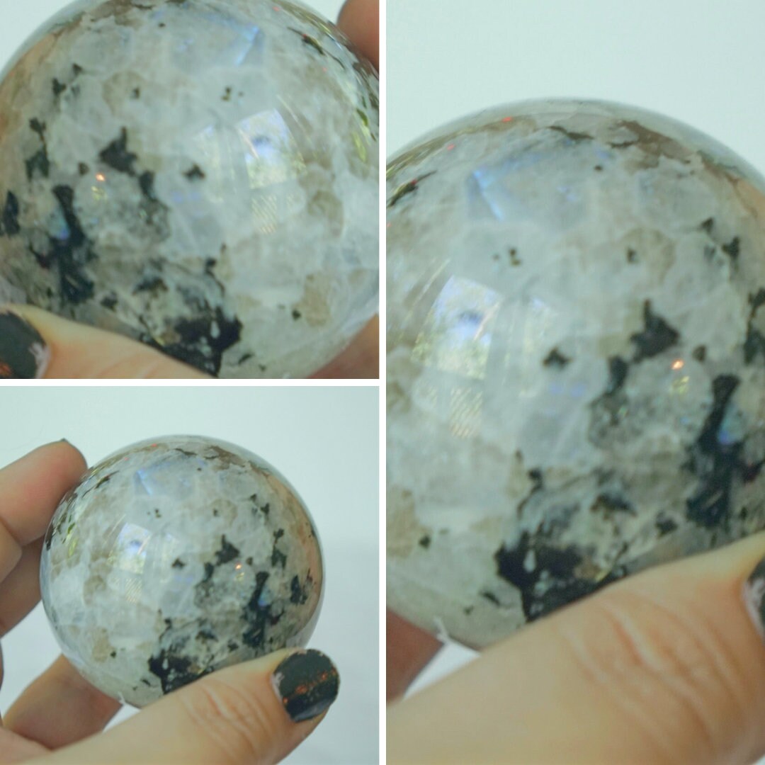 Rainbow India Moonstone Sphere Crystal Ball Reiki Healing Energy Feng Shui Meditation Stone Altar