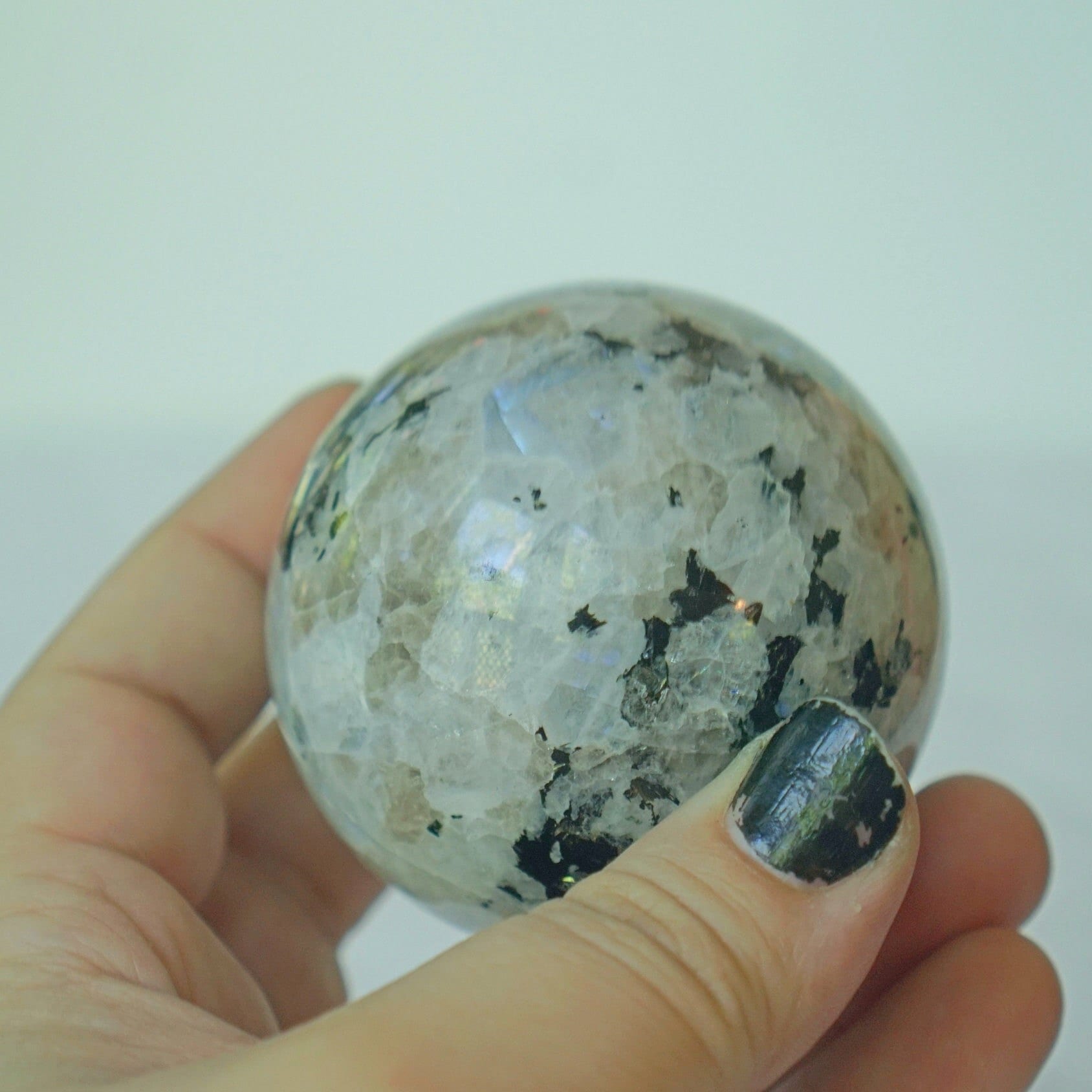 Rainbow India Moonstone Sphere Crystal Ball Reiki Healing Energy Feng Shui Meditation Stone Altar